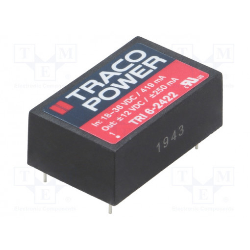 TRI 6-2422; Converter: DC/DC; 6W; Uin: 18÷36V; Uout: 12VDC; Uout2: -12VDC; DIP24; TRACO POWER