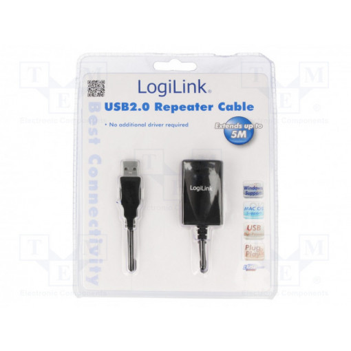 UA0001A; Repeater USB; USB 1.1,USB 2.0; USB A socket,USB A plug; 5m; LOGILINK