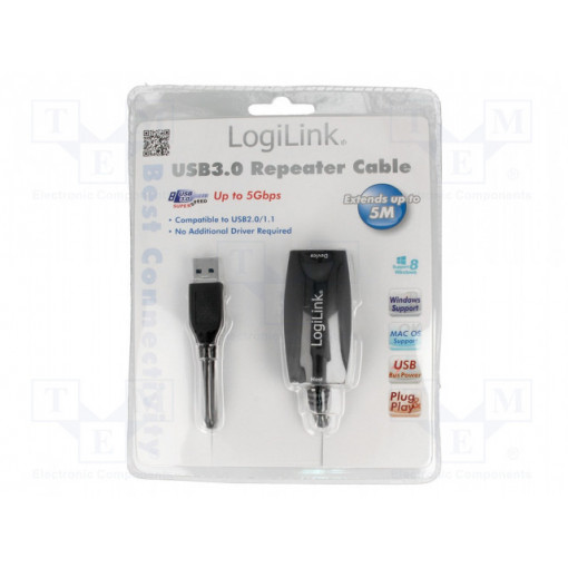 UA0127; Repeater USB; USB 1.1,USB 2.0,USB 3.0; USB A socket,USB A plug; LOGILINK