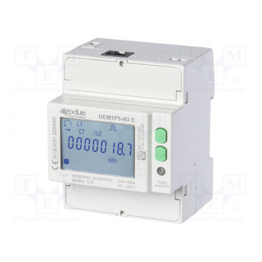 1101.0001.0001; Electric energy meter; digital; for DIN rail mounting; 6A; IP51; ALGODUE 1101.0001.0001; Electric energy meter; digital; for DIN rail mounting; 6A; IP51; ALGODUE