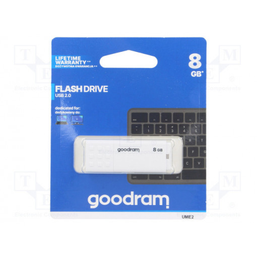 UME2-0080W0R11; Pendrive; USB 2.0; 8GB; Read: 20MB/s; Write: 5MB/s; Colour: white; GOODRAM UME2-0080W0R11; Pendrive; USB 2.0; 8GB; Read: 20MB/s; Write: 5MB/s; Colour: white; GOODRAM