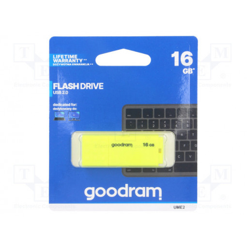 UME2-0160Y0R11; Pendrive; USB 2.0; 16GB; Read: 20MB/s; Write: 5MB/s; Colour: yellow; GOODRAM