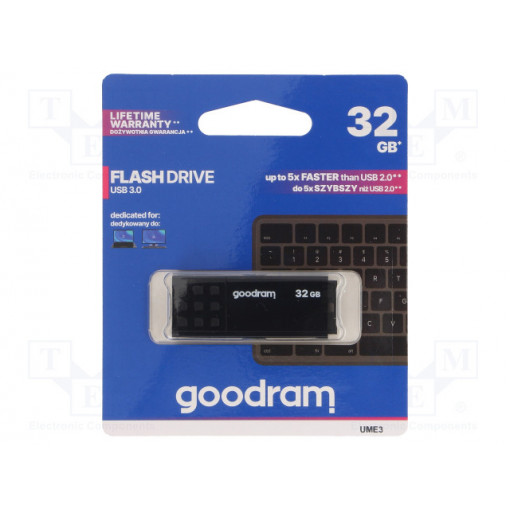 UME3-0320K0R11; Pendrive; USB 3.0; 32GB; Read: 60MB/s; Write: 20MB/s; Colour: black; GOODRAM