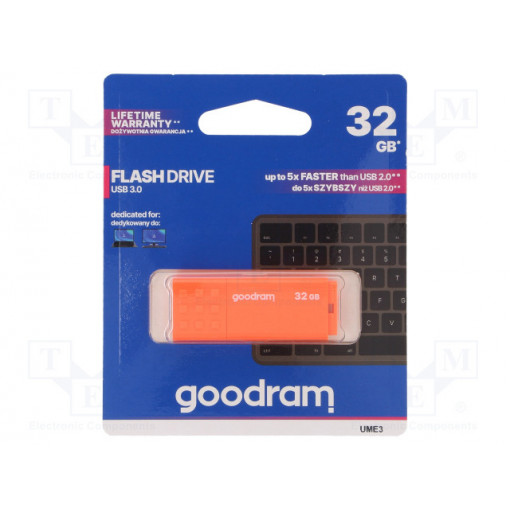 UME3-0320O0R11; Pendrive; USB 3.0; 32GB; Read: 60MB/s; Write: 20MB/s; Colour: orange; GOODRAM