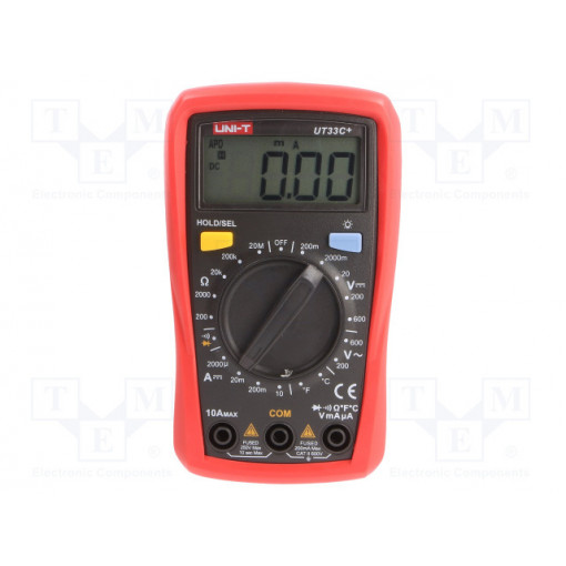 UT33C+; Digital multimeter; LCD,with a backlit; VDC: 200m/2/20/200/600V; UNI-T