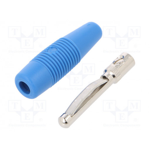 VON20BL; Plug; 4mm banana; 16A; 60VDC; blue; non-insulated; 3mΩ; 2.5AWG; HIRSCHMANN T&M VON20BL; Plug; 4mm banana; 16A; 60VDC; blue; non-insulated; 3mΩ; 2.5AWG; HIRSCHMANN T&M