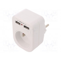 R-1USB BIAŁY; Connector: AC supply; splitter; 2P+PE; 250VAC; 10A; white; PLASTROL R-1USB BIAŁY; Connector: AC supply; splitter; 2P+PE; 250VAC; 10A; white; PLASTROL