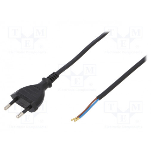 W-97148; Cable; CEE 7/16 (C) plug,wires; 3m; black; PVC; 2x0,75mm2; 2.5A; PLASTROL