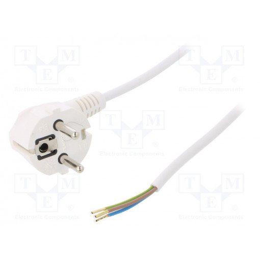 W-97151; Cable; SCHUKO plug,CEE 7/7 (E/F) plug angled,wires; 1m; white; PLASTROL