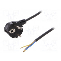 W-97152; Cable; SCHUKO plug,CEE 7/7 (E/F) plug angled,wires; 1m; black; PLASTROL