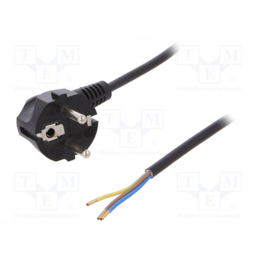 W-97152; Cable; SCHUKO plug,CEE 7/7 (E/F) plug angled,wires; 1m; black; PLASTROL