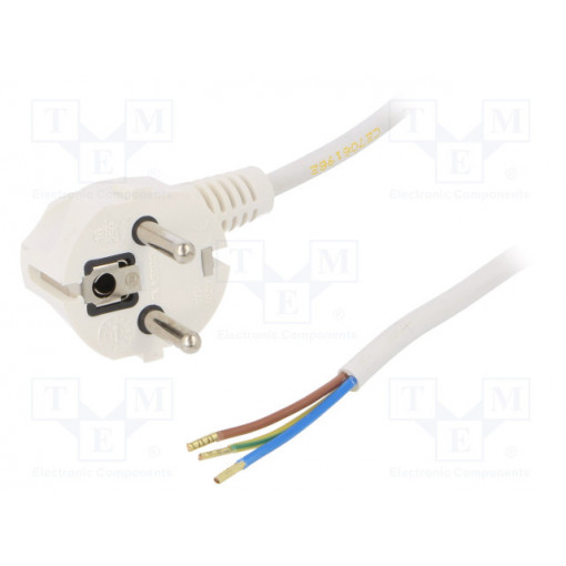 W-97155; Cable; SCHUKO plug,CEE 7/7 (E/F) plug angled,wires; 2m; white; PLASTROL