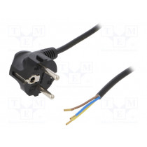 W-97156; Cable; SCHUKO plug,CEE 7/7 (E/F) plug angled,wires; 2m; black; PLASTROL