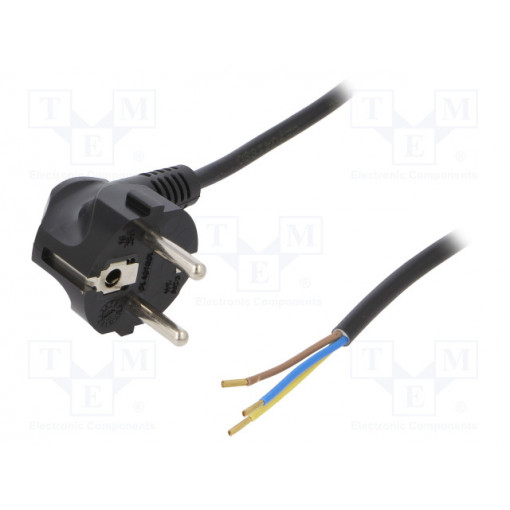 W-97156; Cable; SCHUKO plug,CEE 7/7 (E/F) plug angled,wires; 2m; black; PLASTROL