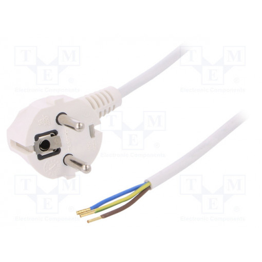 W-97157; Cable; SCHUKO plug,CEE 7/7 (E/F) plug angled,wires; 3m; white; PLASTROL