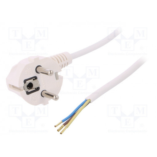 W-97159; Cable; SCHUKO plug,CEE 7/7 (E/F) plug angled,wires; 4m; white; PLASTROL