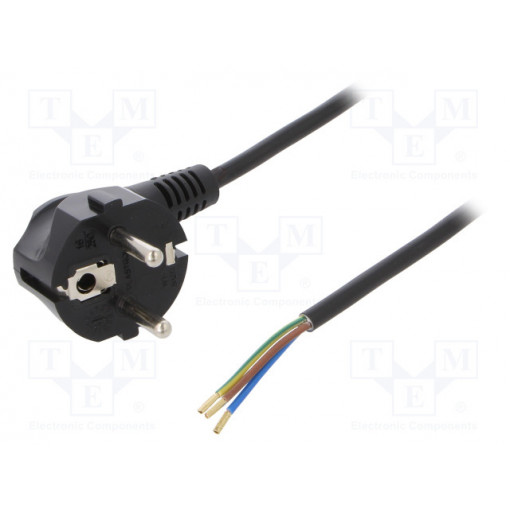 W-97160; Cable; SCHUKO plug,CEE 7/7 (E/F) plug angled,wires; 4m; black; PLASTROL