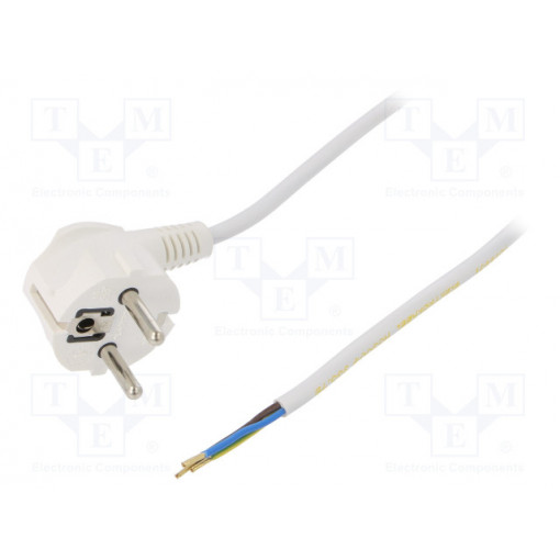 W-97161; Cable; SCHUKO plug,CEE 7/7 (E/F) plug angled,wires; 5m; white; PLASTROL
