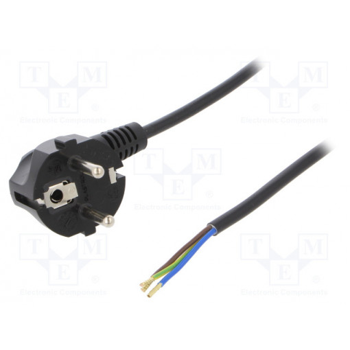W-97162; Cable; SCHUKO plug,CEE 7/7 (E/F) plug angled,wires; 5m; black; PLASTROL