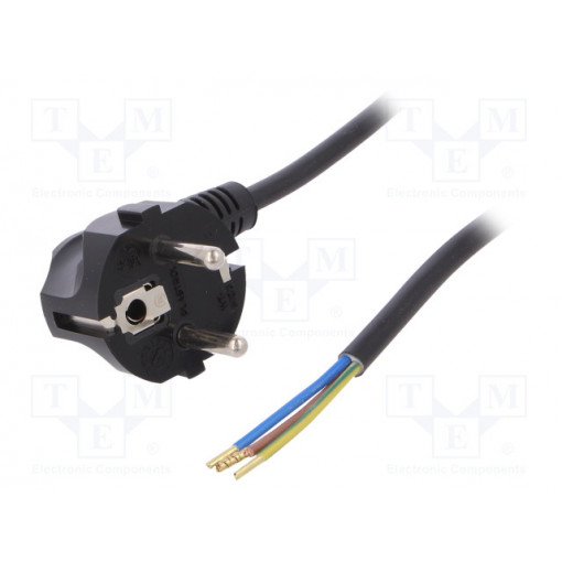 W-97164; Cable; SCHUKO plug,CEE 7/7 (E/F) plug angled,wires; 1m; black; PLASTROL