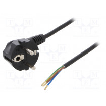 W-97166; Cable; SCHUKO plug,CEE 7/7 (E/F) plug angled,wires; 1.5m; black; PLASTROL