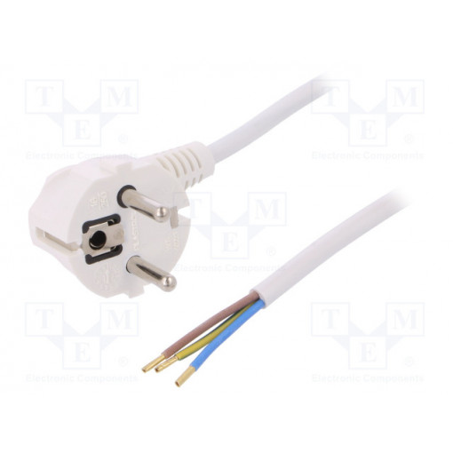 W-97167; Cable; SCHUKO plug,CEE 7/7 (E/F) plug angled,wires; 2m; white; PLASTROL