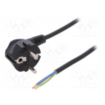 W-97170; Cable; SCHUKO plug,CEE 7/7 (E/F) plug angled,wires; 3m; black; PLASTROL