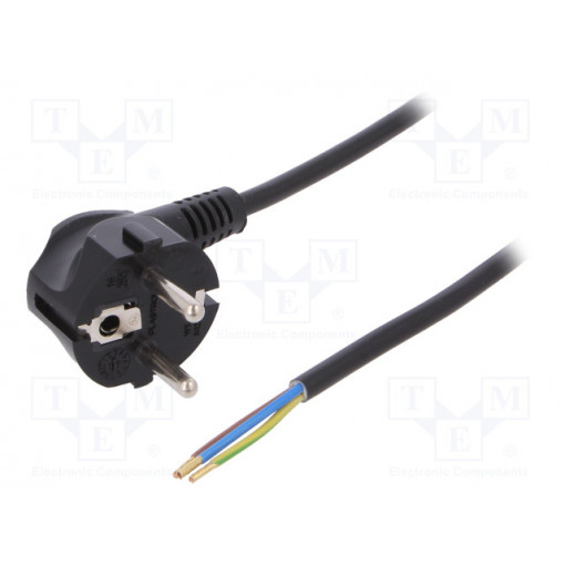 W-97170; Cable; SCHUKO plug,CEE 7/7 (E/F) plug angled,wires; 3m; black; PLASTROL