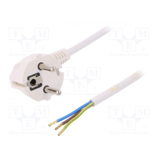 W-97171; Cable; SCHUKO plug,CEE 7/7 (E/F) plug angled,wires; 4m; white; PLASTROL