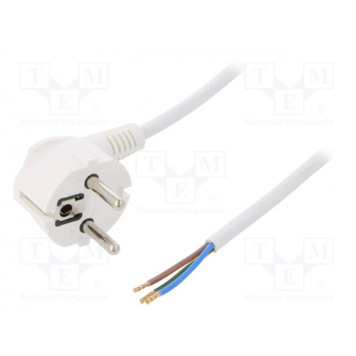 W-97173; Cable; SCHUKO plug,CEE 7/7 (E/F) plug angled,wires; 5m; white; PLASTROL