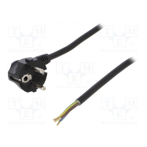 W-97176; Cable; SCHUKO plug,CEE 7/7 (E/F) plug angled,wires; 1m; black; PLASTROL