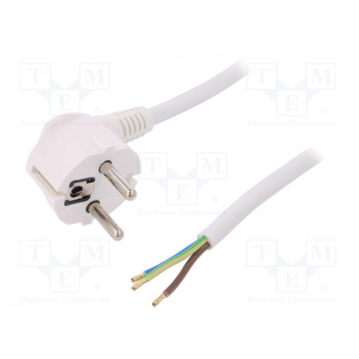 W-97177; Cable; SCHUKO plug,CEE 7/7 (E/F) plug angled,wires; 1.5m; white; PLASTROL
