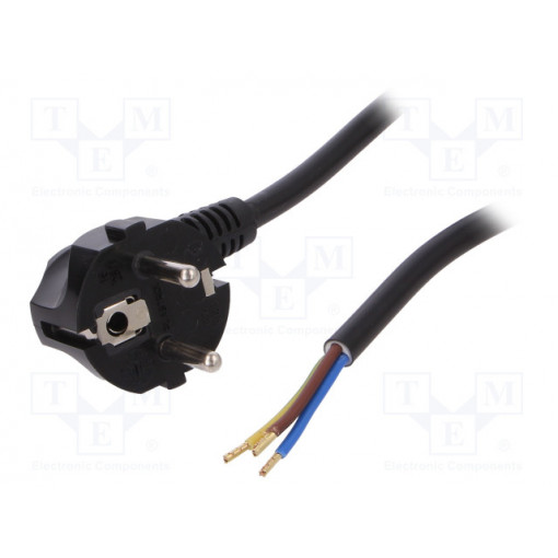W-97178; Cable; SCHUKO plug,CEE 7/7 (E/F) plug angled,wires; 1.5m; black; PLASTROL