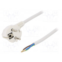 W-97179; Cable; SCHUKO plug,CEE 7/7 (E/F) plug angled,wires; 2m; white; PLASTROL