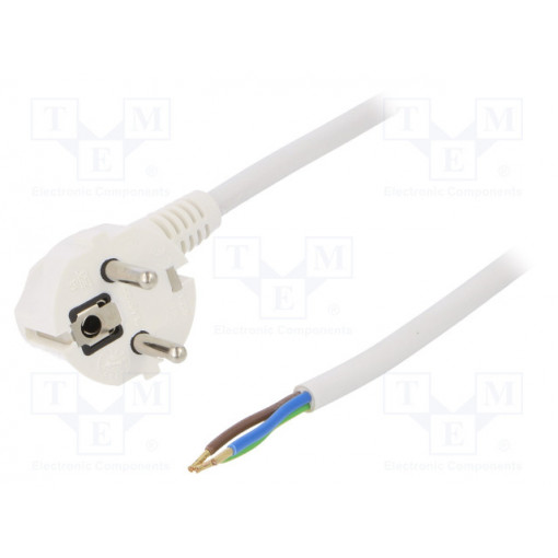 W-97179; Cable; SCHUKO plug,CEE 7/7 (E/F) plug angled,wires; 2m; white; PLASTROL