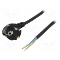 W-97180; Cable; SCHUKO plug,CEE 7/7 (E/F) plug angled,wires; 2m; black; PLASTROL