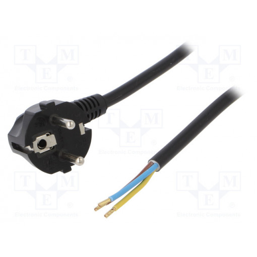 W-97180; Cable; SCHUKO plug,CEE 7/7 (E/F) plug angled,wires; 2m; black; PLASTROL