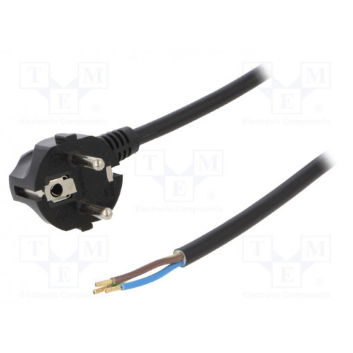 W-97184; Cable; SCHUKO plug,CEE 7/7 (E/F) plug angled,wires; 4m; black; PLASTROL