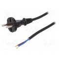 W-98336; Cable; CEE 7/17 (C) plug,wires; 1.5m; black; PVC; 2x1mm2; 16A; 250V; PLASTROL
