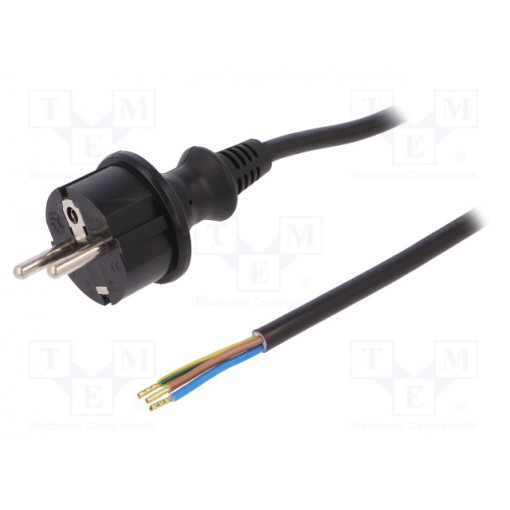 W-98370; Cable; SCHUKO plug,CEE 7/7 (E/F) plug,wires; 1.5m; black; PVC; PLASTROL