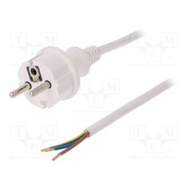W-98371; Cable; SCHUKO plug,CEE 7/7 (E/F) plug,wires; 2m; white; PVC; 16A; PLASTROL