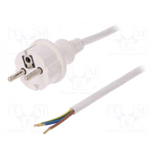 W-98371; Cable; SCHUKO plug,CEE 7/7 (E/F) plug,wires; 2m; white; PVC; 16A; PLASTROL