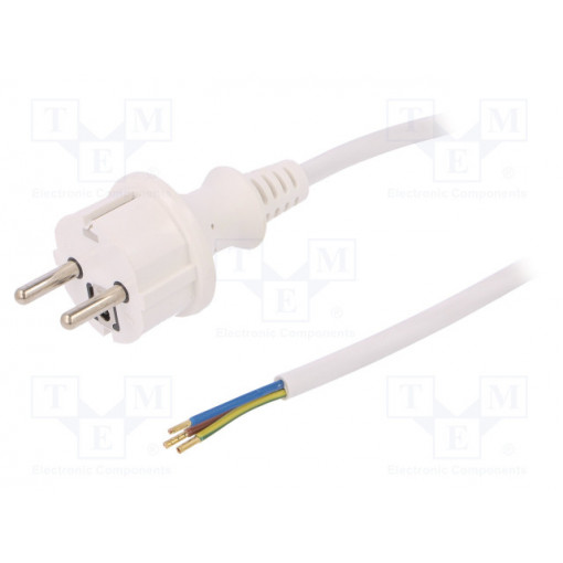 W-98375; Cable; SCHUKO plug,CEE 7/7 (E/F) plug,wires; 4m; white; PVC; 16A; PLASTROL