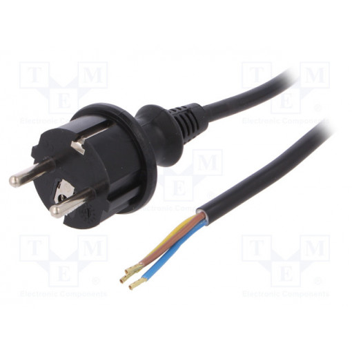 W-98376; Cable; SCHUKO plug,CEE 7/7 (E/F) plug,wires; 4m; black; PVC; 16A; PLASTROL
