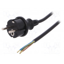 W-98378; Cable; SCHUKO plug,CEE 7/7 (E/F) plug,wires; 5m; black; PVC; 16A; PLASTROL