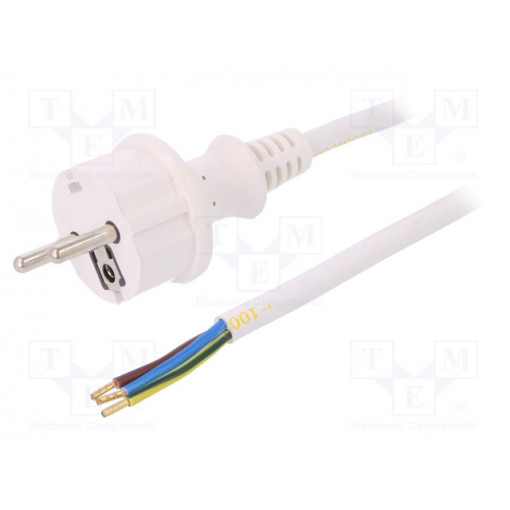 W-98381; Cable; SCHUKO plug,CEE 7/7 (E/F) plug,wires; 2m; white; PVC; 16A; PLASTROL