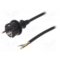 W-98382; Cable; SCHUKO plug,CEE 7/7 (E/F) plug,wires; 2m; black; PVC; 16A; PLASTROL
