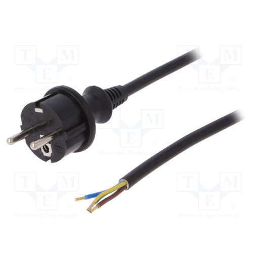 W-98382; Cable; SCHUKO plug,CEE 7/7 (E/F) plug,wires; 2m; black; PVC; 16A; PLASTROL