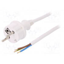W-98383; Cable; SCHUKO plug,CEE 7/7 (E/F) plug,wires; 3m; white; PVC; 16A; PLASTROL