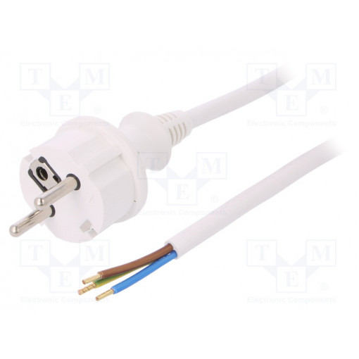 W-98383; Cable; SCHUKO plug,CEE 7/7 (E/F) plug,wires; 3m; white; PVC; 16A; PLASTROL